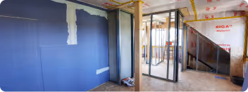 Innenausbau mit Trockenbauwänden, Metallzargen und Glastrennwand